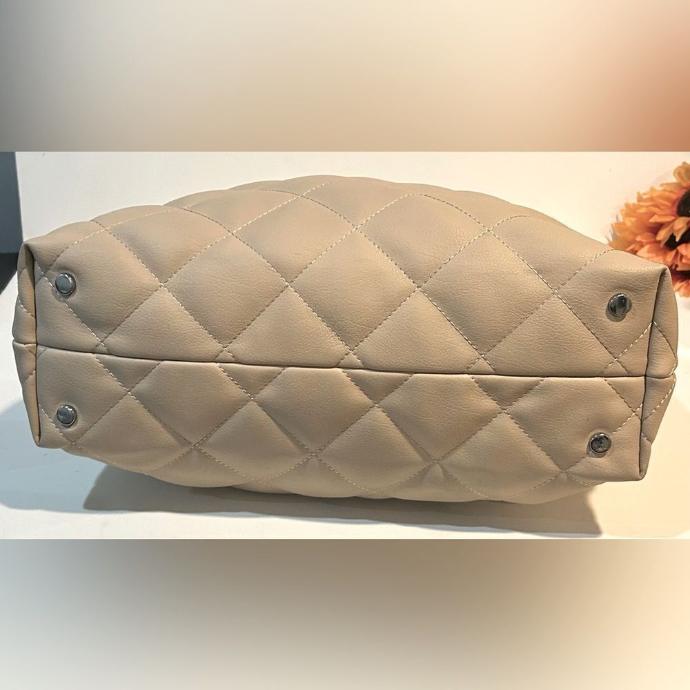INC International Concepts Tan Quilted Chain Shoulder Bag Hobo Tote - Picture 13 of 13